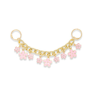 Zomi Gems Classic Sparkle Top Handle Handbag - Pink Lemonade
Gold bracelet with pink flower charms on a white background
