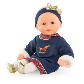 Corolle 12" Doll - Bébé Calin Margaux - Holidays
Baby doll wearing a navy outfit with plaid accents and a gold bow on a white background