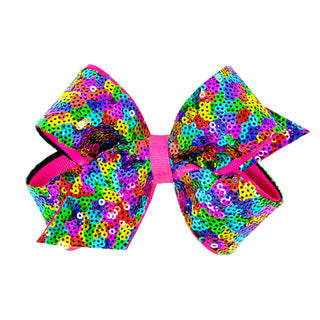 Medium Wee Ones Rainbow Sequin Overlay Hair Bow on Clippie