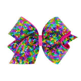 King Wee Ones Rainbow Sequin Overlay Hair Bow on Clippie