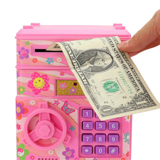 Hot Focus digital safe with a colorful groovy flower design, compact safe for securing valuables and small items.
