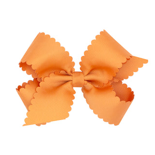 Medium grosgrain scallop edge hair bow on clippie by Wee Ones, featuring a pink and white design with scalloped edges.