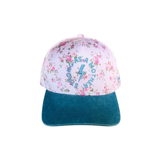Strong As A Mother® Canvas Hat - Floral
Floral embroidered cap with blue brim on a gray background