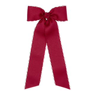 Wee Ones medium Moonstitch grosgrain streamer hair bow on clippie, pink and white design for young children's hair accessories.