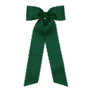 Wee Ones medium Moonstitch grosgrain streamer hair bow on clippie, featuring navy blue and white stripes for children's hair accessories.