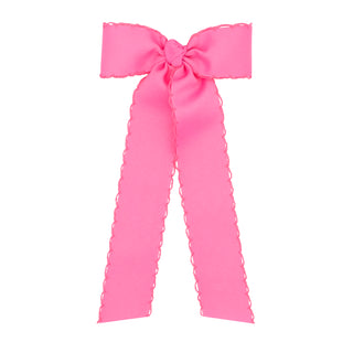 Pink medium Moonstitch grosgrain streamer hair bow on Wee Ones clip, perfect for children's hair accessories.