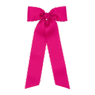Wee Ones medium moonstitch grosgrain streamer hair bow on clip, pink and white, perfect for little girls' hairstyles.