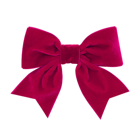 Small King Velvet Bow Tie w/Fancy Tails on Clippie - Cardinal, Wee Ones, Cardinal, cf-type-hair-bow, cf-vendor-wee-ones, Holiday Hair Bow, Streamer Bow, Velvet Bow, Velvet Hair Bow, Wee Ones,