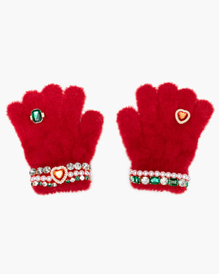 Super Smalls Ruby Red Jeweled Gloves
Red gloves with decorative heart and gem designs on a white background