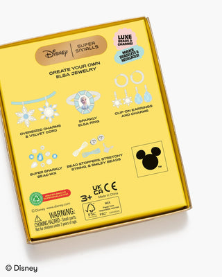 Super Smalls Disney Frozen Elsa DIY Jewelry Kit
Yellow packaging box for Disney jewelry creation kit on a white background