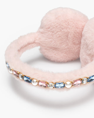 Super Smalls Cotton Candy Earmuffs
Pink fluffy slippers with a colorful beaded band on a white background
