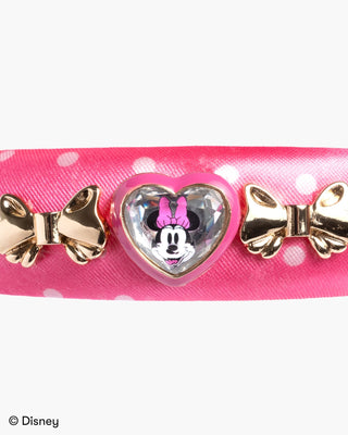 Super Smalls Disney Minnie Mouse Jeweled Headband
Pink hairband with gold bows and a heart-shaped charm featuring Minnie Mouse on a white background.