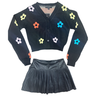 FBZ Black Pleather Pleated Skort, Flowers By Zoe, Black, cf-size-5, cf-size-6x, cf-size-large-10-12, cf-size-xlarge-12-14, cf-type-skirts, cf-vendor-flowers-by-zoe, FBZ, Flowers By Zoe, Pleat