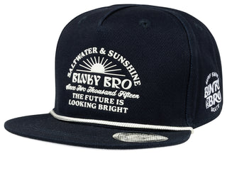 BinkyBro Kids The Future Navy Blue Hat
Black cap with white text and branding on a white background