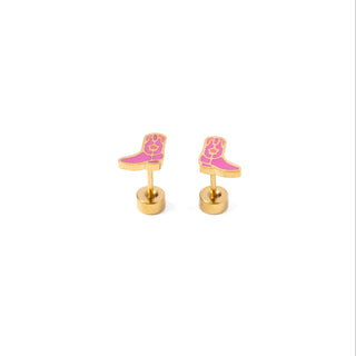 Pip Pop Post Earrings - Cowboy Boot
Pink cowboy boot earrings on gold posts against a white background