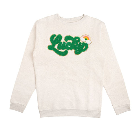 Sweet Wink Lucky Script Patch St. Patrick's Day Adult Sweatshirt - Natural