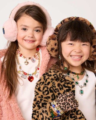 Super Smalls Jungle Jeweled Earmuffs
Two children wearing colorful jewelry and animal print headbands on a white background