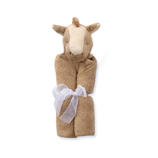 Angel Dear Blankie - Pony
Stuffed animal toy wrapped in brown paper with a white ribbon on a white background