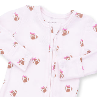 Angel Dear 2 Way Ruffle Back Zipper Footie - Mini Football Hearts
Baby outfit with cupcake pattern on a white background