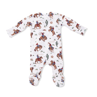 Angel Dear Buckaroo Western 2-way zipper footie for babies, featuring a cute western-themed design and soft, cozy fabric.