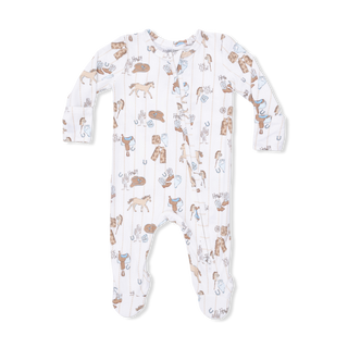 Angel Dear cowboy-themed 2-way zipper footie with cute cowboy print and soft fabric, designed for baby comfort.