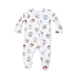 Angel Dear 2 Way Zipper Footie - Cowdogs
Baby onesie with animal print on a white background