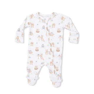 Angel Dear 2 Way Zipper Footie - Easter Egg Hunt
Baby onesie with animal pattern on a white background