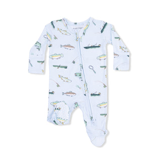Angel Dear 2 Way Zipper Footie - Fishing
Baby onesie with fishing-themed print on a white background