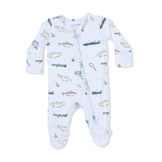 Angel Dear 2 Way Zipper Footie - Fishing
Baby onesie with nature-themed print on a white background