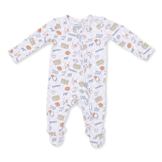 Angel Dear 2 Way Zipper Footie - Football Check
Baby onesie with football-themed print on a white background