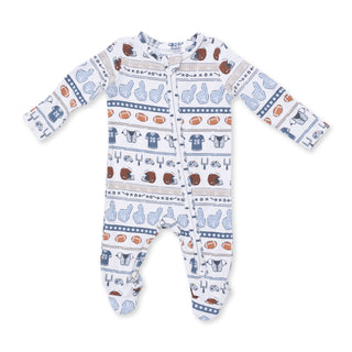 Angel Dear 2 Way Zipper Footie - Football Stripe
Baby onesie with pattern on a white background