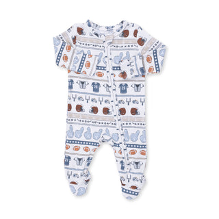 Angel Dear 2 Way Zipper Footie - Football Stripe
Baby onesie with pattern on a white background