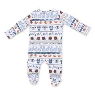 Angel Dear 2 Way Zipper Footie - Football Stripe
Baby onesie with pattern on a white background
