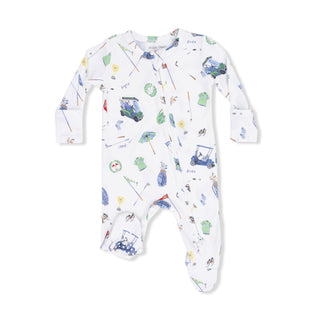 Angel Dear 2 Way Zipper Footie - Golf Things
Baby onesie with golf-themed print on a white background