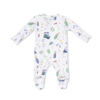 Angel Dear 2 Way Zipper Footie - Golf Things
Baby onesie with golf-themed print on a white background