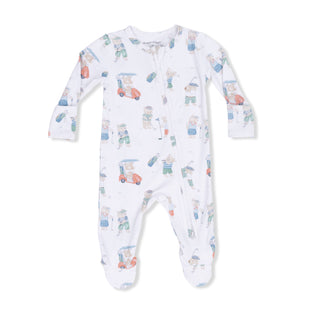 Angel Dear 2 Way Zipper Footie - Golfing Teddy Bears
Baby onesie with vehicle pattern on a white background