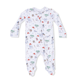 Angel Dear 2 Way Zipper Footie - Home Run Baseball
Baby onesie with colorful patterns on a white background