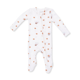Angel Dear 2 Way Zipper Footie - Mini Basketballs
White baby onesie with orange polka dots on a white background