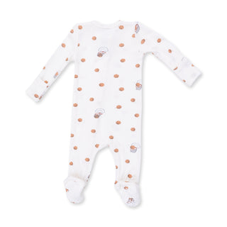 Angel Dear 2 Way Zipper Footie - Mini Basketballs
Baby onesie with orange polka dot pattern on a white background