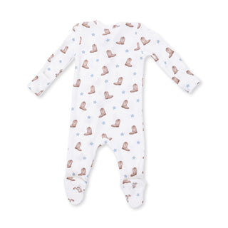 Angel Dear 2 Way Zipper Footie - Mini Cowboy Boots
Baby onesie with cowboy boot pattern on a white background