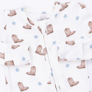 Angel Dear 2 Way Zipper Footie - Mini Cowboy Boots
Baby blankets with cowboy boot and star pattern on a white background