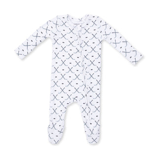 Angel Dear 2 Way Zipper Footie - Simple Hockey
Baby onesie with black cross pattern on a white background
