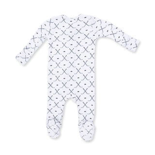 Angel Dear 2 Way Zipper Footie - Simple Hockey
White baby onesie with black pattern on a white background