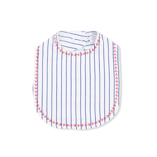 Angel Dear Bib - Baseball Stripe
Striped bib with red stitching on a white background