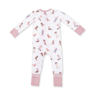 Angel Dear Convertible Romper - Buckarette Boots
Baby onesie with cowboy boot pattern on a white background
