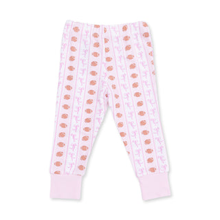 Angel Dear Long Sleeve Loungewear Set - Football Bow Stripe
Pink baby leggings with a subtle pattern on a white background