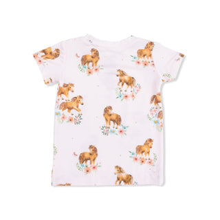 Angel Dear Loungewear Short Set - Pink Ponies
White t-shirt with brown horse print on a white background