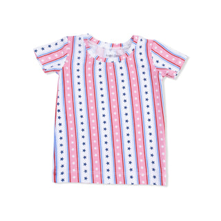 Angel Dear Loungewear Short Set - Stars and Stripes
Short-sleeve shirt with red, white, and blue star and stripe pattern on a white background