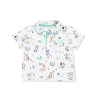 Angel Dear Polo Shirt & Casual Short Set - Country Club Dogs
Children's polo shirt with sports-themed pattern on a white background