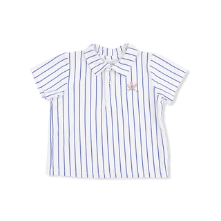 Angel Dear Polo Shirt & Everyday Short Set - Baseball Stripe
Striped shirt with a small design on a white background